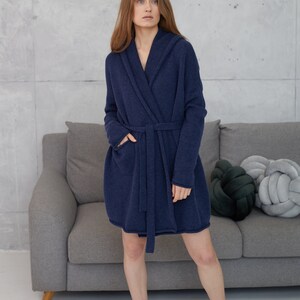 Luxury cashmere kimono robe, Plus size robes for women, Knitted short cardigan robe, Cashmere bathrobe for women, Homewear gift for her image 2