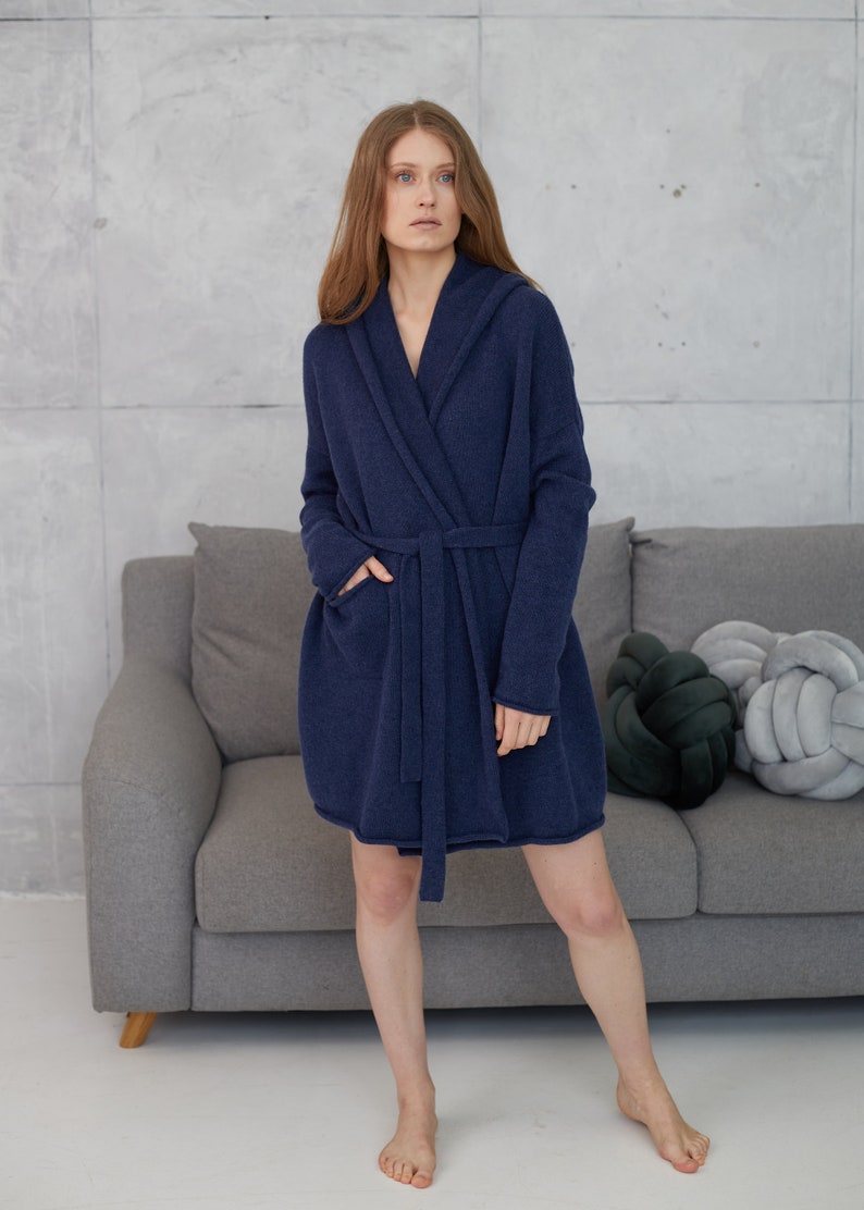 Luxury cashmere kimono robe, Plus size robes for women, Knitted short cardigan robe, Cashmere bathrobe for women, Homewear gift for her image 2