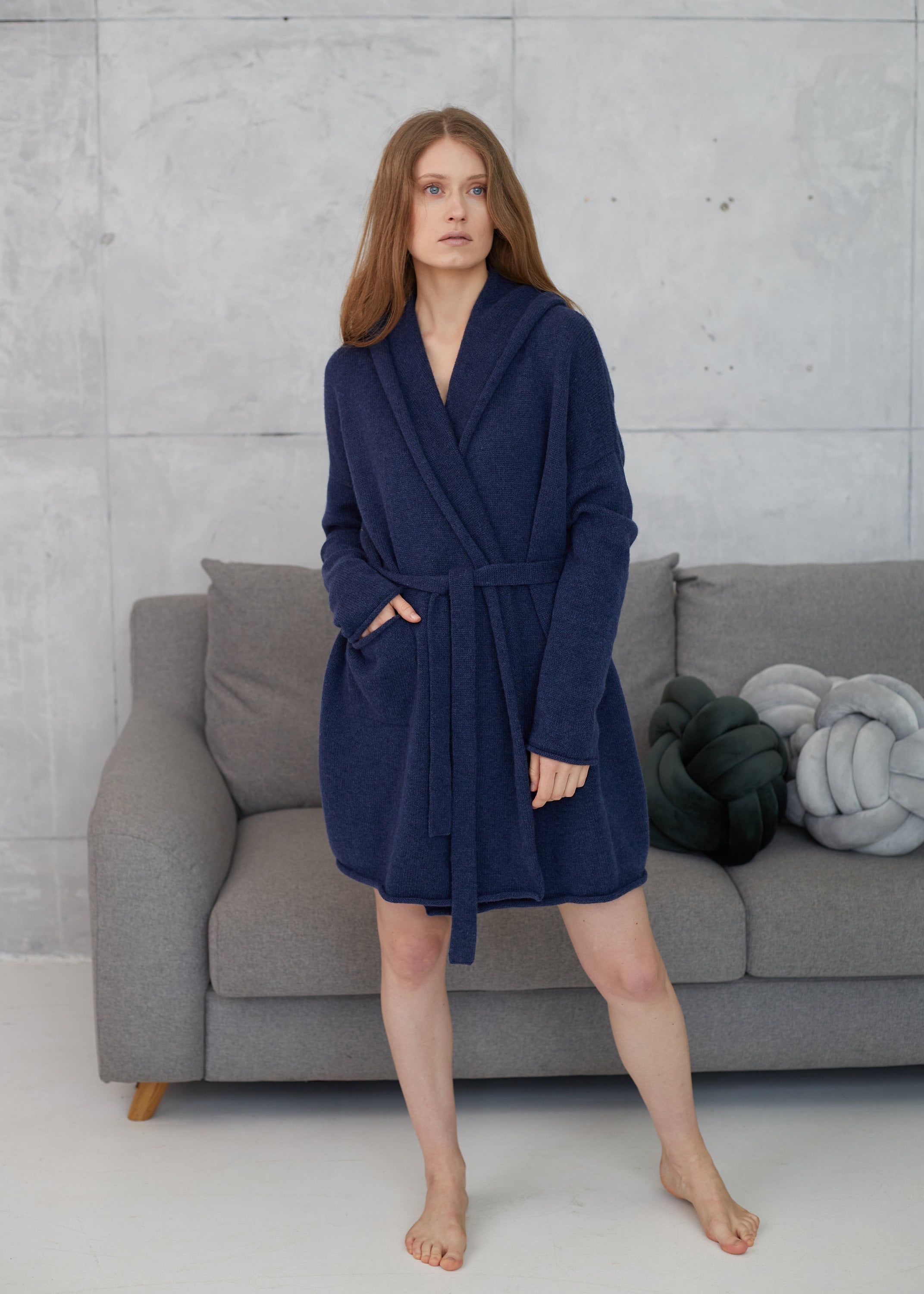 Cashmere Robe Blue Luxury Cashmere Kimono Robe, Plus Size Robes for Women, Knitted Short ...