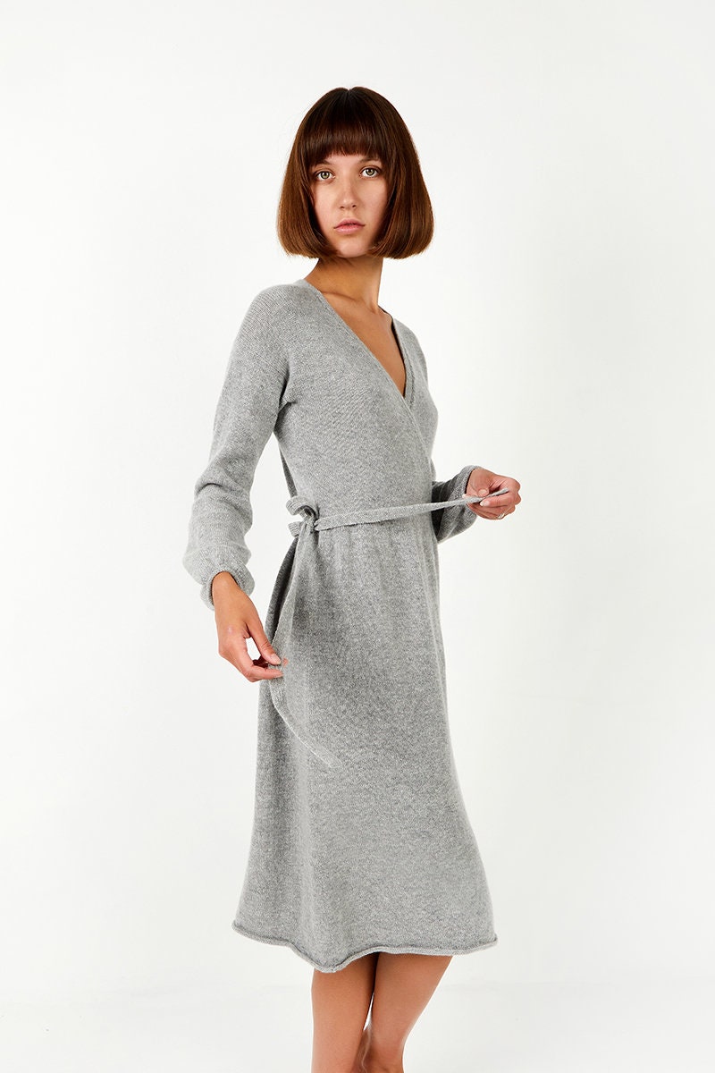 Cashmere and Wool Wrap Dress Knitted Wool Dress for Women Etsy
