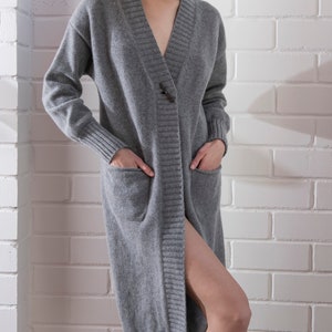 Cashmere cardigan Long knitted with belt, Womens cashmere coat, Long sleeve thick knitted robe for home, Cashmere dressing gown for women image 8