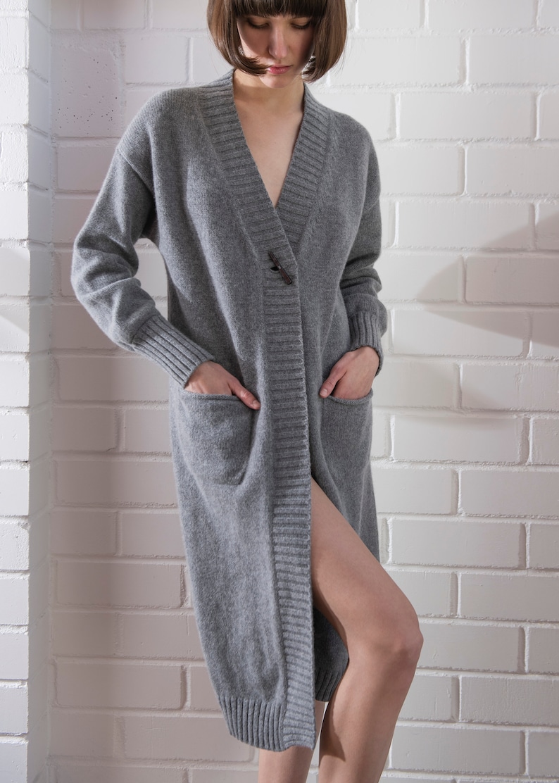 Cashmere cardigan Long knitted with belt, Womens cashmere coat, Long sleeve thick knitted robe for home, Cashmere dressing gown for women image 8