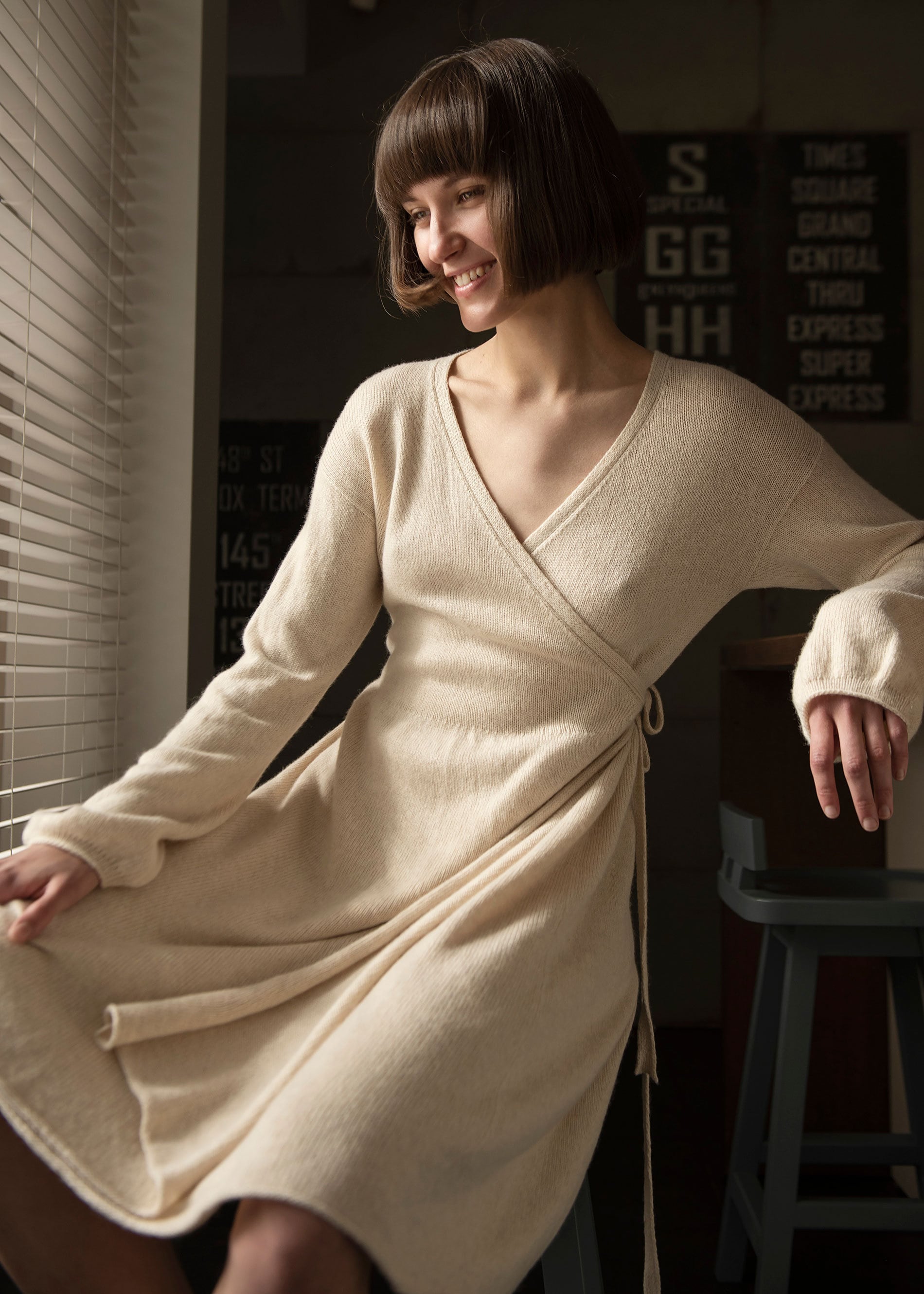 ワンピース CASHMERE WOOL DRESS Cashmere Wrap Dress, Knitted Wool Dress for Women, Oversized