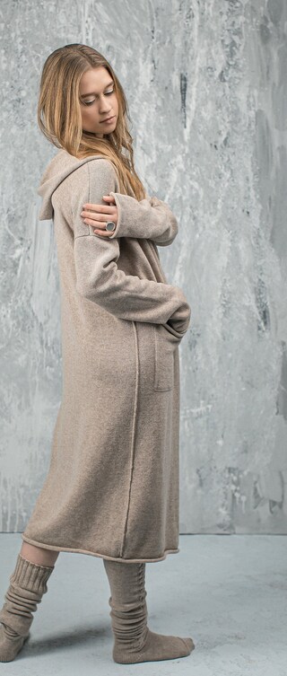 Cardigan Lungo IQYU Con Cappuccio E Bottoni - Maglia Grossa Oversize, Aperto Davanti, Manica Lunga - Cappotto Invernale Da Donna, Taglie Forti