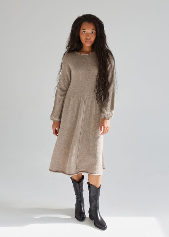 knee length dresses for ladies Women's V Neck Cashmere Dresses Cashmere Mermaid Dress, Blue / XL main image 0
