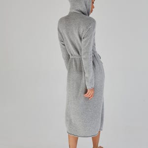 Pure Cashmere Hooded Robe with a Belt and Pockets, Luxury Long Robe for Women, Knitted Lounge Robe, Cashmere Homewear, Cashmere Robe for Her