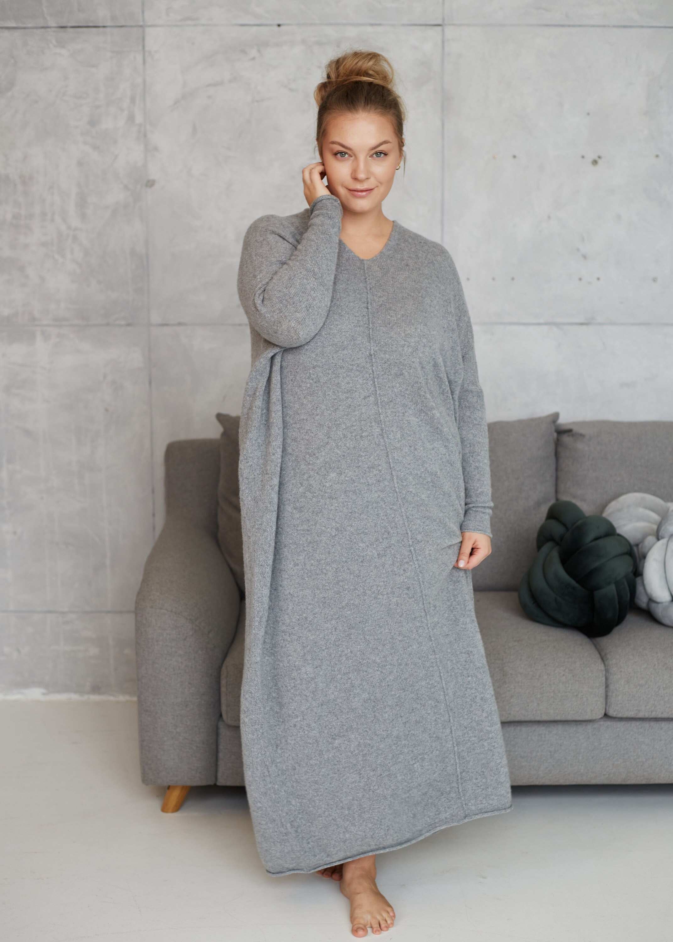 long cashmere sweater dress Wool and Cashmere Long Sweater Dress 3/4 sleeves trikicashmere