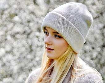 Kaschmir Doppelschicht Mütze Frauen, Handgestrickte Mütze, Kaschmir, Strickmütze, Slouchy Mütze, Beanie Mütze, Strickmütze, Weihnachtsgeschenke für Sie