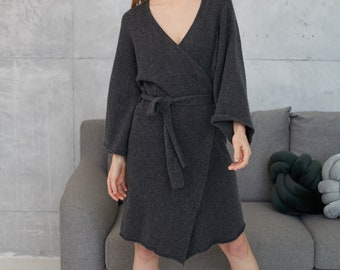 Cashmere knitted kimono robe, Womens luxury bathrobe, Thin kimono bath robe, Soft turkish robe, Home cashmere cardigan, Christmas gift