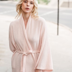 Knitted Cashmere Robe for Women, Oversized Wrap Robe, Home wear Womens Robe, Pink Loungewear Robe, Cashmere Bathrobe, Knee Length Comfy Robe