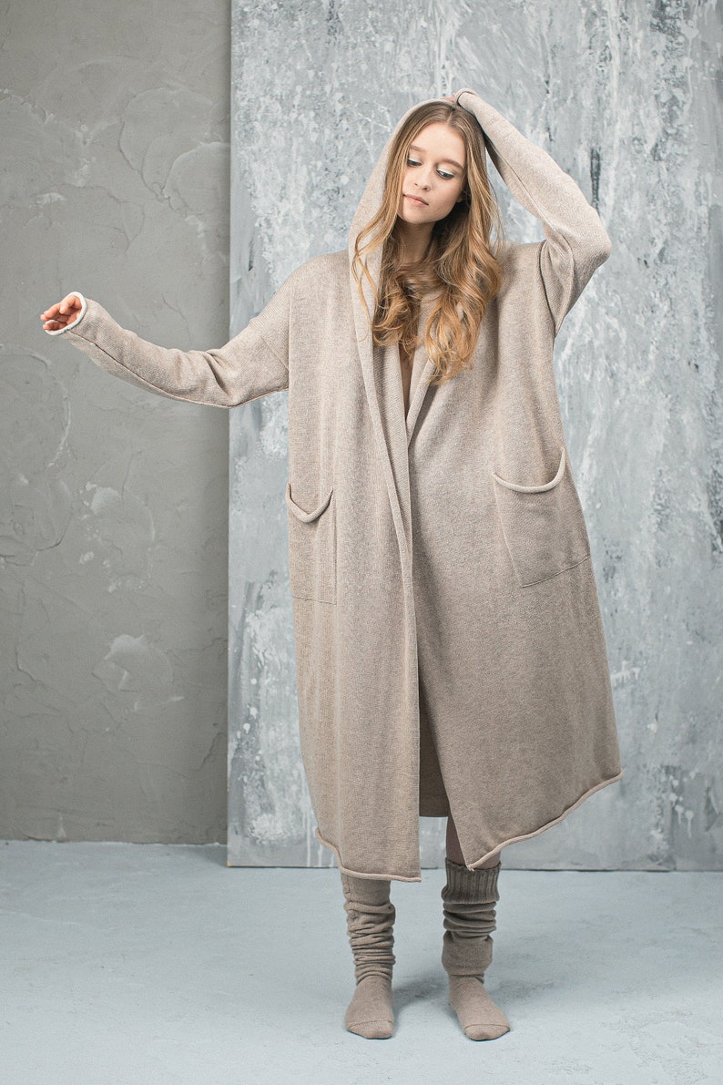 long cardigan with hood and pockets