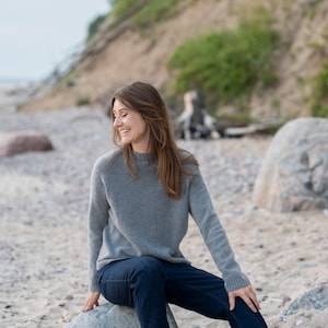 Kaschmir / Wolle Strickpullover, Kaschmir Langarm-Pullover, Grauer Kaschmir-Pullover, Grobstrick-Pullover