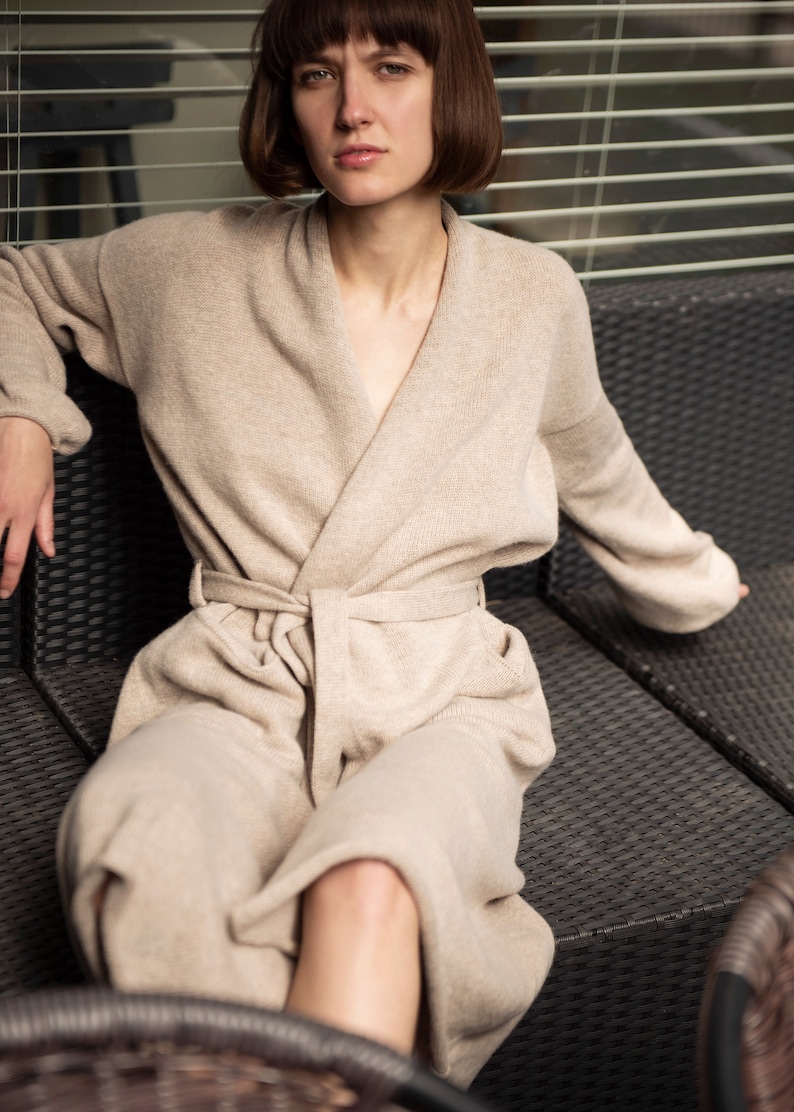 Luxury cashmere robe cardigan, Knitted plus size robe, Womens oversized cardigan, Chunky knit cardigan, Open cardigan Christmas gift image 3
