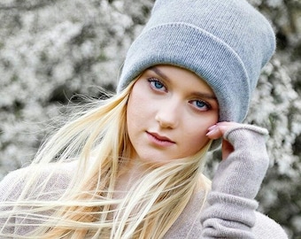 Kaschmir Doppelschicht Mütze Frauen, Handgestrickte Mütze, Kaschmir, Strickmütze, Slouchy Mütze, Beanie Mütze, Strickmütze, Weihnachtsgeschenke für Sie