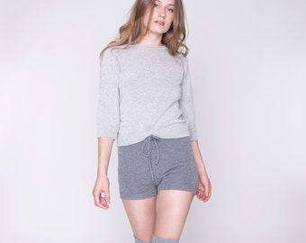 100% KASJMIER dames cropped trui, Luxe kasjmier trui voor dames, Los gebreide trui met 3/4 mouwen, Casual wollen trui