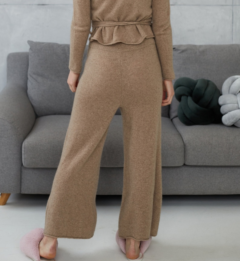 Women cashmere wide leg pants, Knitted cashmere sweatpants for women, Loose yoga pants, Cashmere homewear trousers, Women's loungewear pants image 2