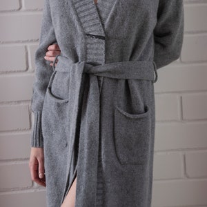 Cashmere cardigan Long knitted with belt, Womens cashmere coat, Long sleeve thick knitted robe for home, Cashmere dressing gown for women image 7
