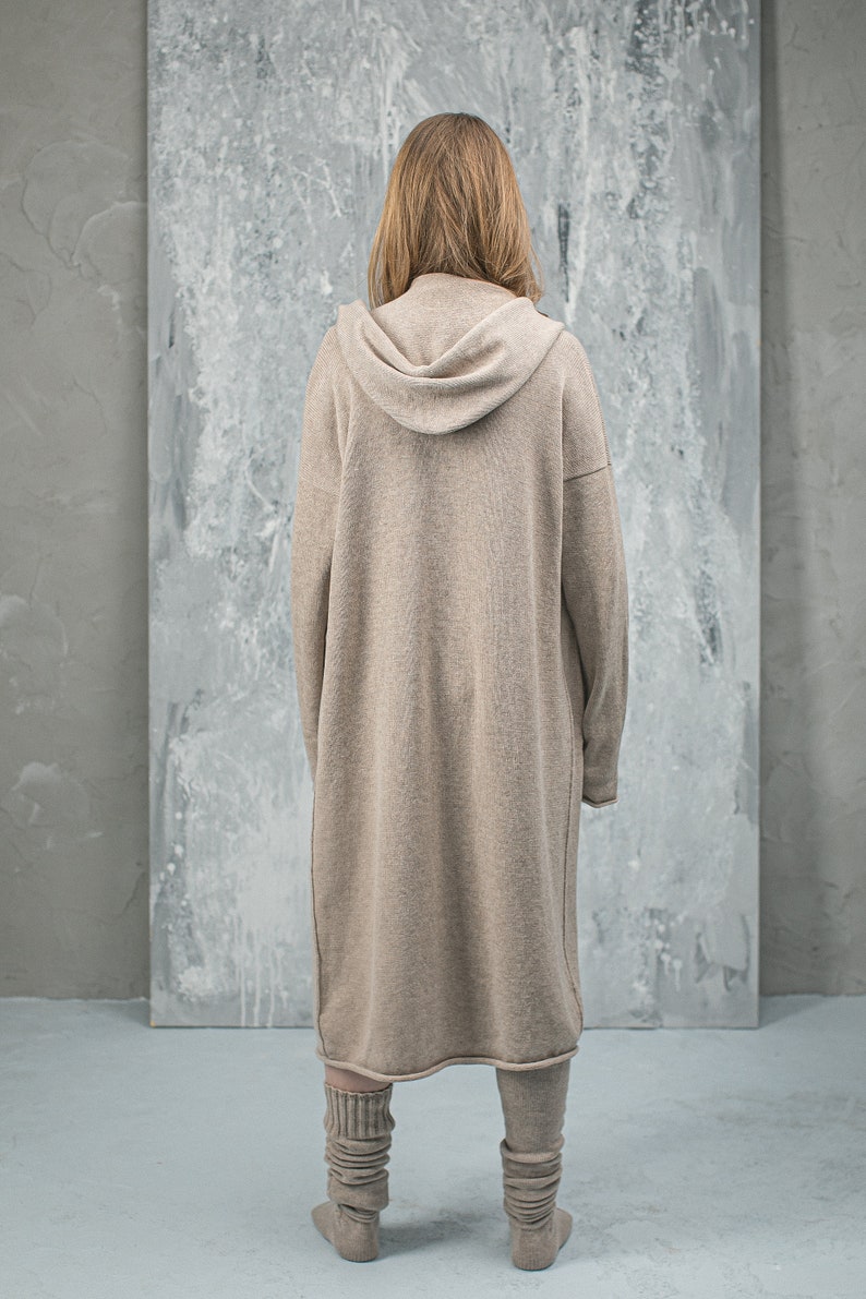 long cardigan with hood and pockets