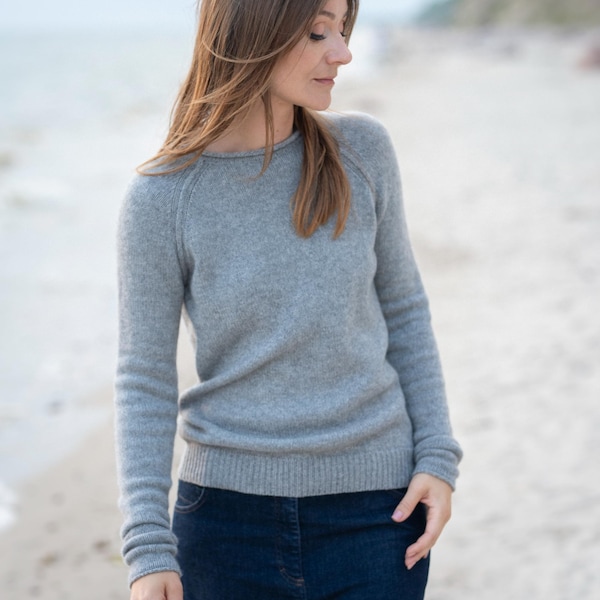 Pull en cachemire tricoté à la main, pull gris cachemire pour femme, pull en cachemire pour femme, pull en tricot ample pour l'hiver, cadeau de Noël pour elle