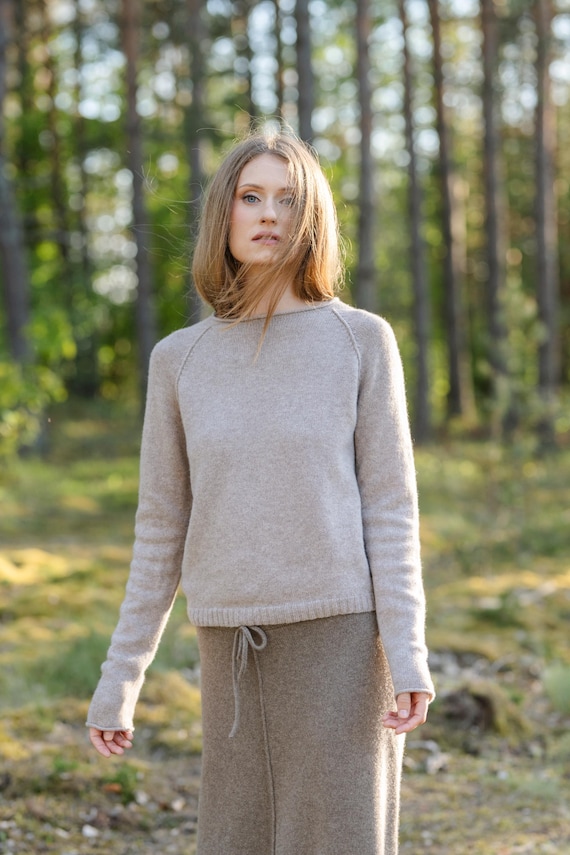Pure Cashmere Knit Sweater, Womens Cashmere Pullover, Loose Knitted Cashmere Sweater for Her, Breathable and Light Sweater