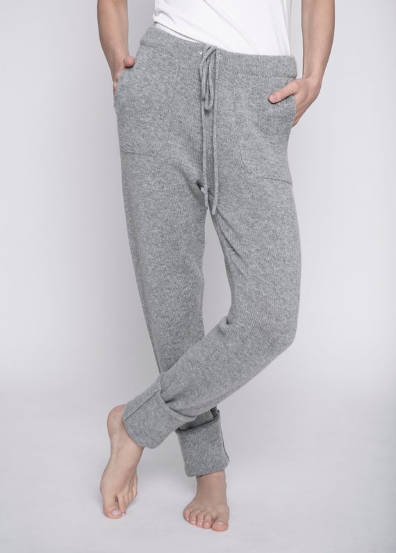 Cashmere and Wool Sweatpants for Women, Knitted Yoga Pants for