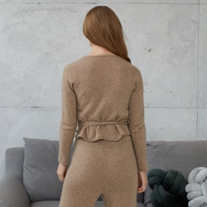 Wrap Cashmere Knitted Sweater, Cropped Wool Knit Sweater with Belt, Feminine V neck Women Sweater with Long Sleeves, Cashmere Wool Jumper image 5