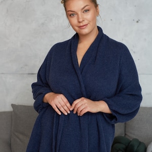 Cashmere bathrobe for women, Pure Cahsmere thin knitted wrap robe, Womens short kimono robe, XXL short summer robe, gift for wife