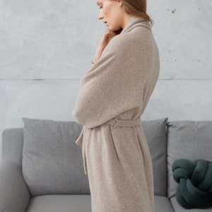 Cashmere long kimono robe, Plus size robe for women, Oversized cashmere bathrobe, Knitted wool cardigan robe, Homewear gift for her image 7