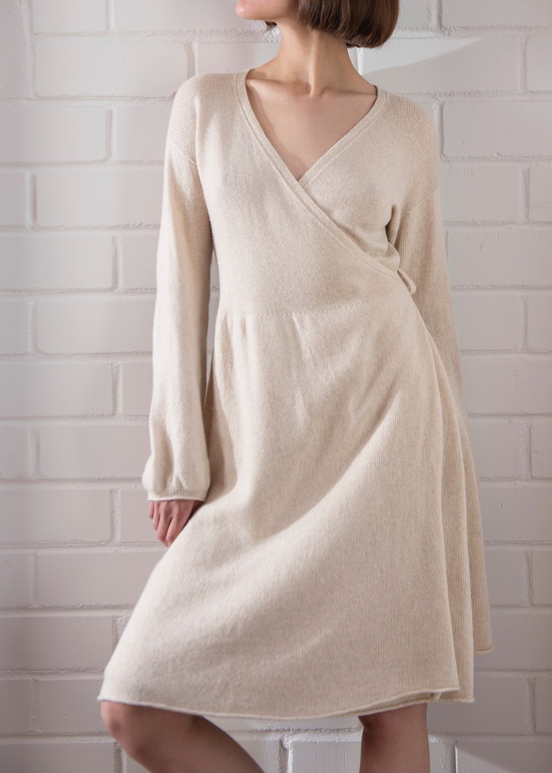 Cashmere wrap dress, Knitted wool dress for women, Oversized knit dress, Cashmere tunic dress, Womens long sleeve midi dress, Winter dress image 3