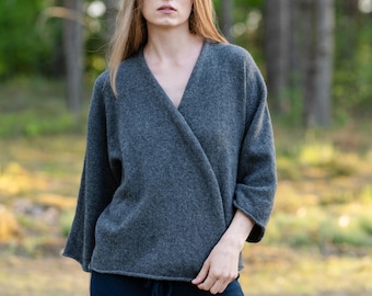 Pure Cashmere Oversized bolero  sweater - Loose knit cardigan Boho sweater, 3/4  Sleeve Cashmere Kimono