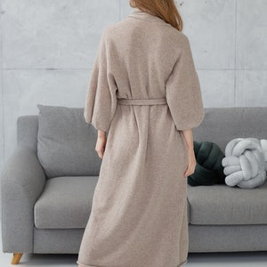 Cashmere long kimono robe, Plus size robe for women, Oversized cashmere bathrobe, Knitted wool cardigan robe, Homewear gift for her image 6