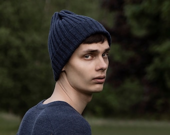 Berretto slouchy in cashmere da uomo, cappello lavorato a mano per uomo, cappello lavorato a maglia grosso per l'inverno, regalo di Natale per il fidanzato, regalo da uomo per papà