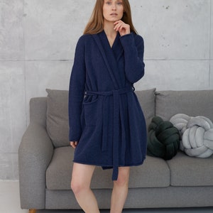 Luxury cashmere kimono robe, Plus size robes for women, Knitted short cardigan robe, Cashmere bathrobe for women, Homewear gift for her image 6