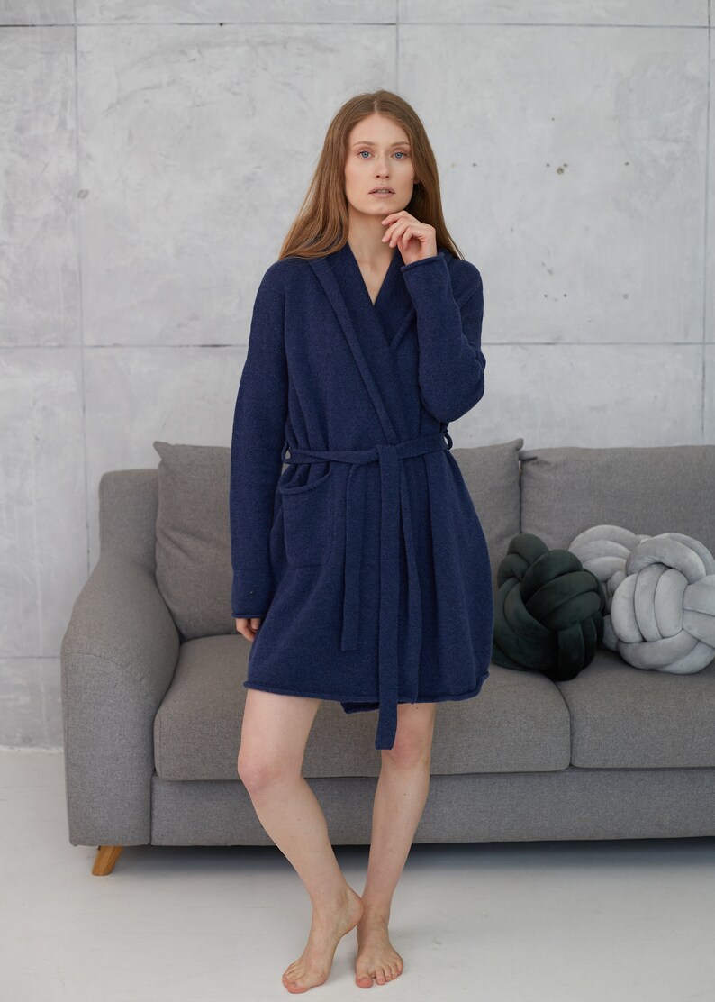 Luxury cashmere kimono robe, Plus size robes for women, Knitted short cardigan robe, Cashmere bathrobe for women, Homewear gift for her image 6
