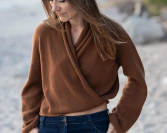 Cashmere Wrap Cardigan, Women Cropped Pure Cashmere Cardigan, Short Cashmere Jacket, Oversized Cardigan, Wool Knit Sweater with Belt