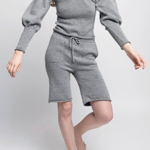 Cashmere shorts for sleepwear and home, Womens knitted yoga shorts, pajama shorts, Cashmere knitwear running shorts, Womens nightwear