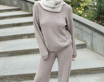 Cashmere Pants and Sweater Set, Cashmere Ladies Loungewear Set, Knitted Cashmere Sweater, Comfy Oversized Home Wear for Women