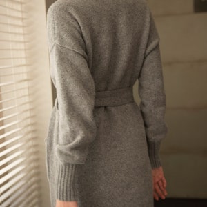 Cashmere cardigan Long knitted with belt, Womens cashmere coat, Long sleeve thick knitted robe for home, Cashmere dressing gown for women image 5