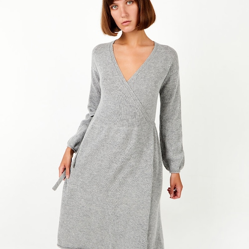 Cashmere Wool Knit Wrap Dress, Long Sleeve Midi Tunic - Etsy