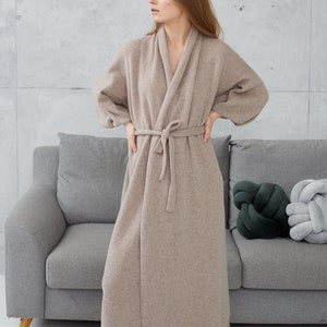 Cashmere long kimono robe, Plus size robe for women, Oversized cashmere bathrobe, Knitted wool cardigan robe, Homewear gift for her image 1