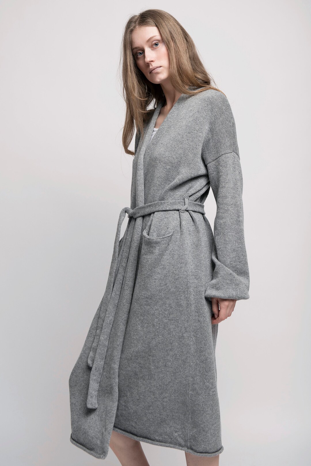 Luxury Cashmere Robe Cardigan, Knitted Plus Size Robe
