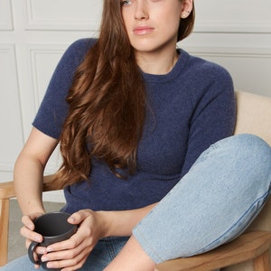 Cashmere shirt with short sleeves, Knit shirt for women, Womens Pure cashmere Hand knit winter top, Knit polo shirt, Knit crop top, XS-L