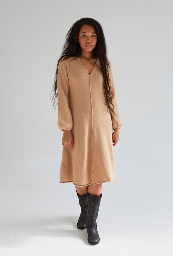 knee length dresses for ladies Womens Cashmere Wrap Dress Ribbed Knit Long Sleeve V Neck Midi Dresses