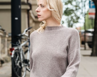 Jersey de cachemir hecho a mano: jersey de punto de cuello alto extragrande