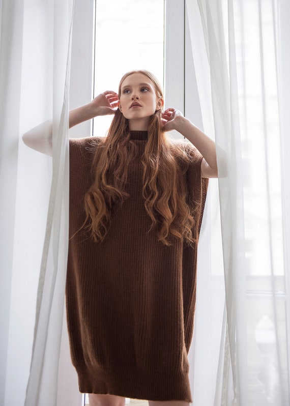 oversized knit vest dress Women Cashmere Sweater Vest, Knitted Sweater, Plus Size Cashmere Sweater Dress, Long Winter Sweater, Sleeveless Sweater More than $500