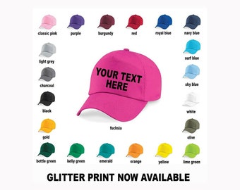 Personalised Childrens Kids Custom Printed Baseball Cap Hat - Boys, Girls Glitter print- any text