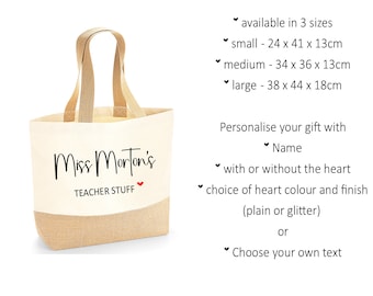 Personalised Teacher Stuff tote bag, Teaching Stuff custom shopping bag, Teacher present, Thank You Bag, canvas jute bag, TRACKED DELIVERY