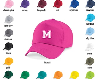 Personalised Varsity letter Baseball Cap Hat - Girls, Boys, Kids, Childrens, sun hat