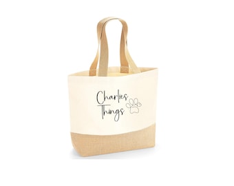 Personalised Dog Stuff tote bag, dog things shopping bag, holiday beach bag, cotton canvas jute bag, custom dog name - TRACKED DELIVERY