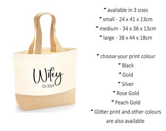 Wifey tote bag, Just Married, Bride, New Wife shopping bag, holiday beach bag, cotton canvas jute bag, wedding gift - TRACKED DELIVERY